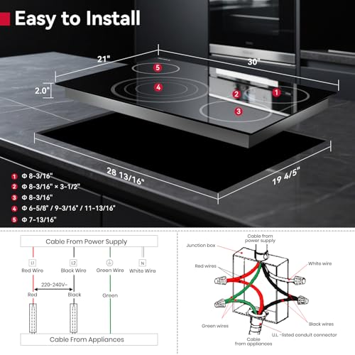 Image of GASLAND Electric Cooktop 30 Inch, 4 Burner Electric Stove with ETL Certificated, 8600W Built-in Radiant Stovetop with Sync Element and Timer, 9 Power Levels, Slide Touch Control, Child Lock, 240V