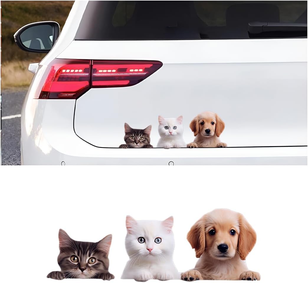 Cute Peeking Cat Sticker, Vinyl Funny Decal for Auto Window Bumper, Waterproof Vehicle Exterior Sticky Cover Decoration Accessories, Universal for SUV Sedan Trucks (Orange Cat)