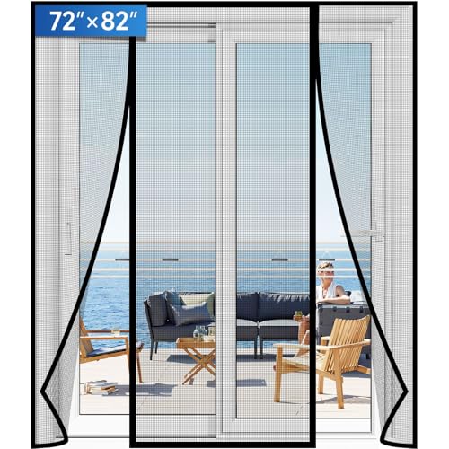 LONGEAS Magnetic Screen Door Upgraded PET Mesh Stronger Than Fiberglass and Polyester,Hands Free,Keeps Bugs Out,Pet & Kid Friendly,Suitable for Sliding Door,Large Patio Door and French Door-72''x82''