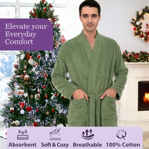 TowelSelections Mens Robe 100% Cotton Terry Cloth Towel Bathrobe Calf Length Shower Bath Robe for Men