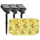 ❤【Lo que obtienes】 Paquete de 3 guirnaldas de 100 luces LED de cobre alimentadas por energía solar.