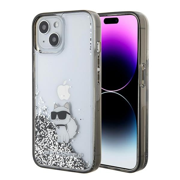 KARL LAGERFELD KLHCP15SLKCNSK Coque de Protection pour iPhone 15 6,1" Transparent Coque Rigide Ă Paillettes liquides Choupette