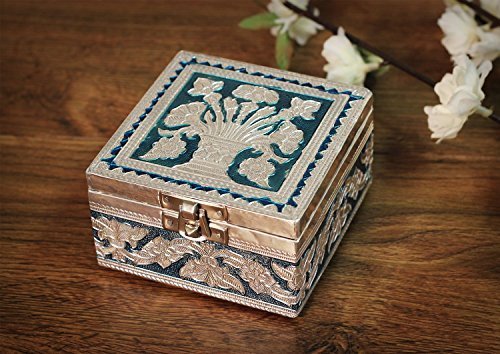 storeindya, Handmade Wooden Jewelry Box - Keepsake Box - Storage Organizer Multipurpose Box - Treasure Chest - Trinket Holder for Women Men Girls (Metal Collection)