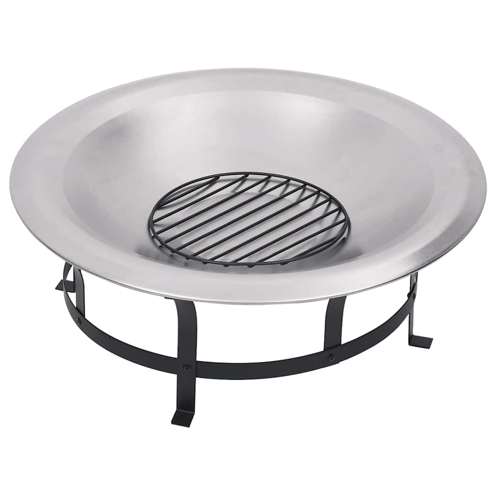 Garten-Feuerschale mit Grill Edelstahl 76 cm, inklusive Schürhaken, Eisen-Bratrost und Feuerschutzdeckel, hitzebeständiger Stahl, Funkenflugschutz, für Terrasse und Hinterhof