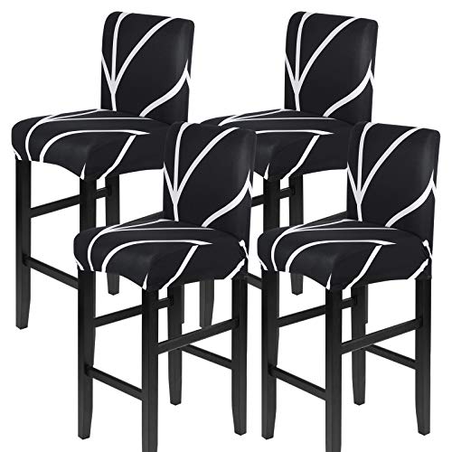Image of SearchI Bar Stool Covers Set of 4, Stretch Washable Barstool Seat Covers, Counter Height Chair Covers for Kitchen Dining Room Cafe (Dark)