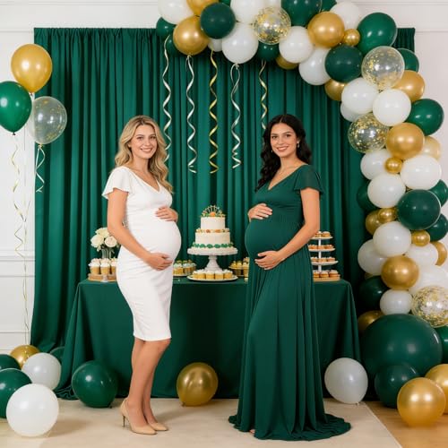 Image of 10ft x 10ft Green Backdrop Curtains for Parties, Polyester Fabric Backdrop Drapes with Rod Pockets for Weddings, Birthday, Halloween, Photography, Christmas Party Background Curtain, 2 Panels