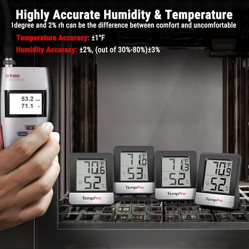 Image of TempPro TP49 4 Pieces Digital Hygrometer Indoor Thermometer Humidity Meter Mini Hygrometer Thermometer with Temperature and Humidity Monitor Room Thermometer, Black (Previously ThermoPro)