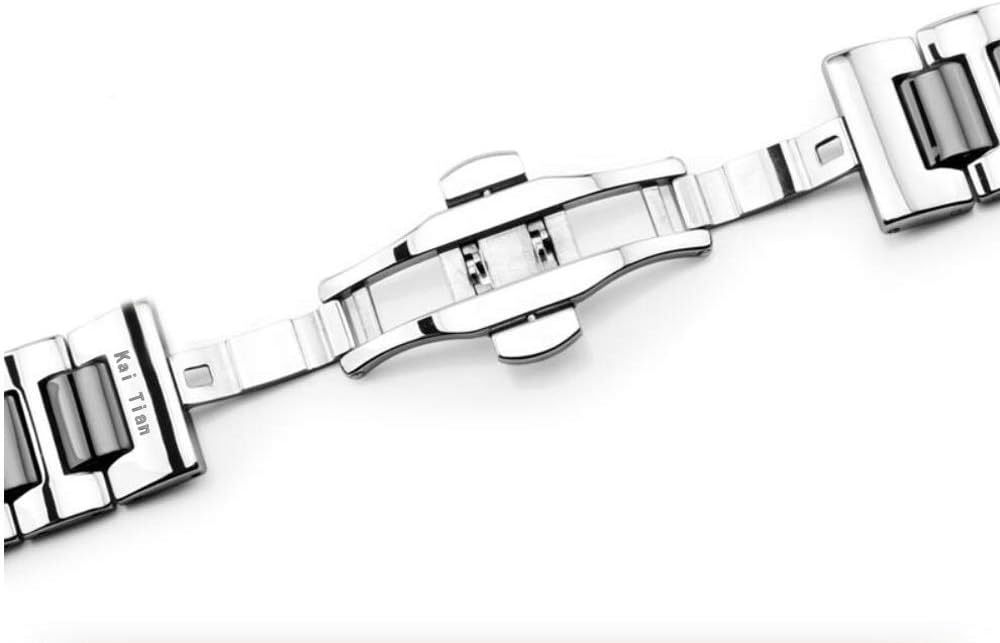 Kai Tian Stainless Steel Ceramic Watch Band Links 18mm/20mm/22mm Watch Wrist Bands Mens Watch Bracelet with Butterfly Buckle