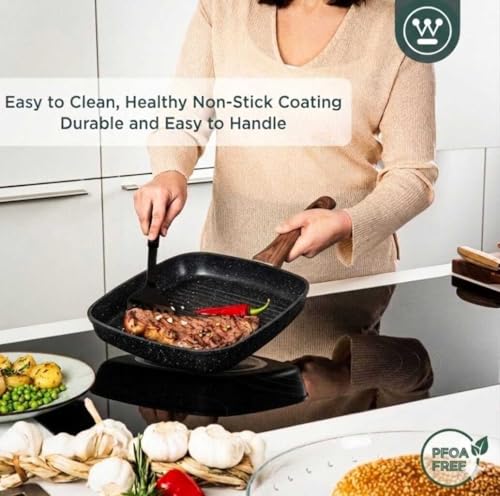 Image of Nonstick Grill Frying Pan with Cool Touch Handle,Stove Top Square Grill Pan for Big Cooking Surface, Durable Grill Skillet,Scratch Resistant, PFOA Free Low Oil use, (Black, 28 cm)