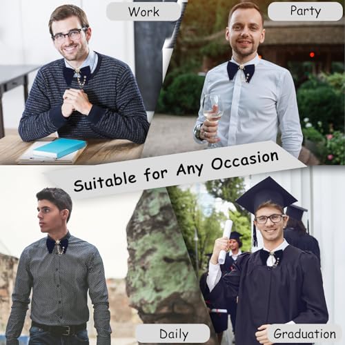 Image of Oversized Bow Ties for Men, Adjustable Bow Tie Pre-tied Bowties Pearl Decoration Bowtie for Tuxedo Wedding Party Prom