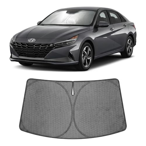 Image of Proadsy Windshield Sun Shade Custom Fit Hyundai Elantra 2021-2026 Ice Crystal Black Front Window Sunshade UV and Heat Blocker Foldable Visor Keeps Car Cooler for Summer Parking and Daily Use