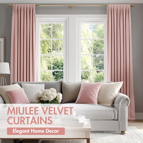 Image of MIULEE Light Pink Blackout Velvet Curtains Drapes 84 Inch Long 52 inchx84 inch | Luxurious Bedroom Living Room Decor, Room Darkening, Thermal Insulated, Rod Pocket Design, Super Soft Fabric