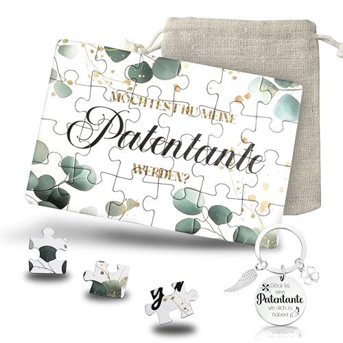 Yezirzax Patentante Fragen Puzzle mit Tasche und Schlüsselanhänger Patentante Geschenk Patentante Karte für Schwangerschaft Verkünden Patentante Fragen Geschenk
