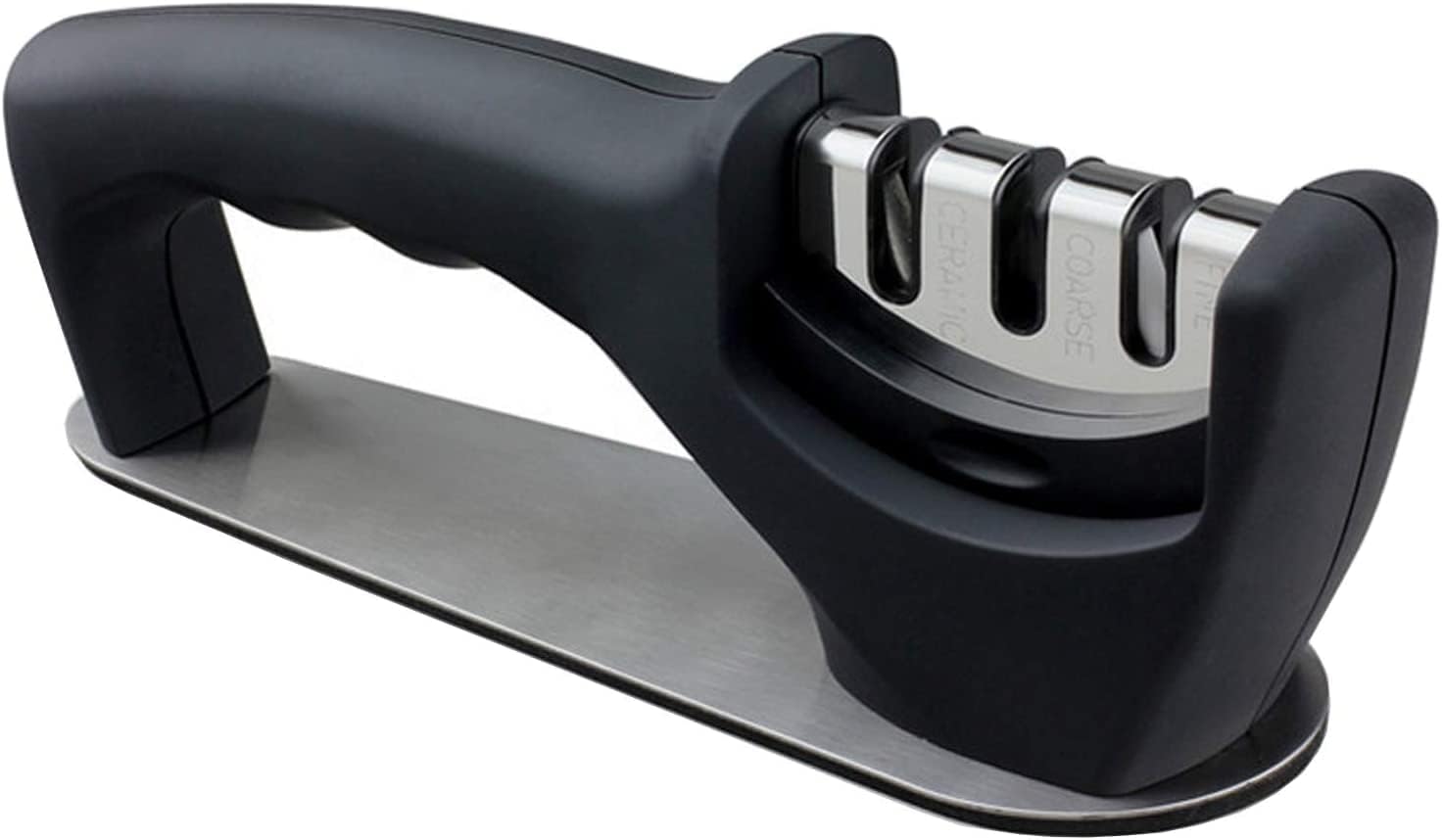 Knife Sharpener for Straight Knives - 3 Stage Diamond Coated Sharpening Wheel System