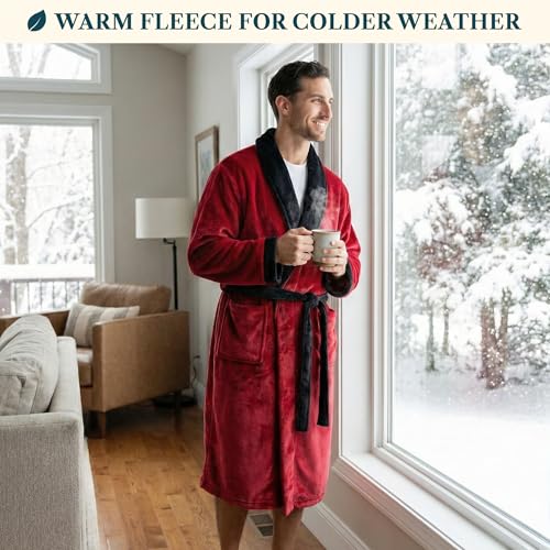 Image of PAVILIA Mens Soft Robe Bathrobe for Men, Lightweight Fleece Male Robe Long Bath Shower Spa