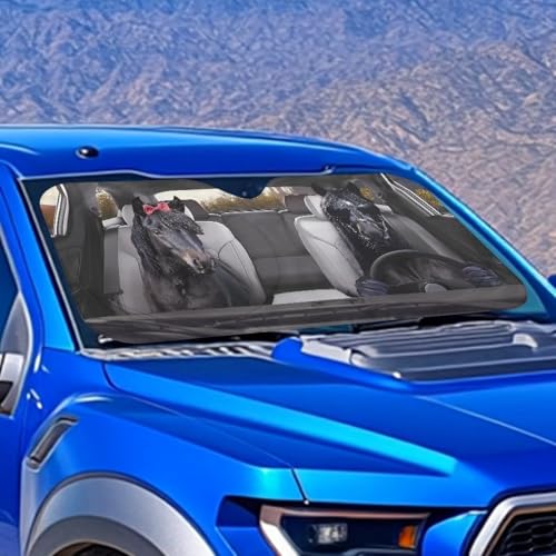 Image of Fashion Black Horse Sunshade Visor Car Windshield Sun Shade Easy Installation Foldable Automotive Interior Accessories for Sun Protection Sun Shade for UV Protection