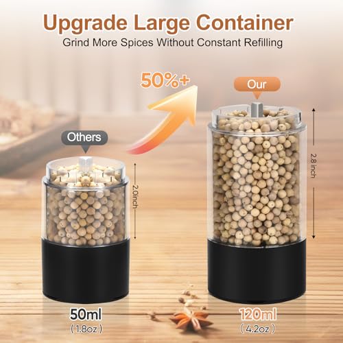 Hxro Electric Salt and Pepper Grinder, 120ml Capacity, 4 Level Timer, Salt and Pepper Mill with LED, USB Rechargeable, Adjustable Coarseness Grinder for Kitchen — view 5