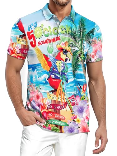 SWTJIC Blue Tropical Hawaiian Golf Shirt
