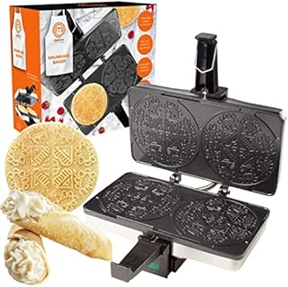 MasterChef Krumkake Baker- Make 2 Homemade Pizzelle Like Cookies, Great for Cannoli Filling & Waffle Cones, Fun Nonstick Electric Iron Press Kitchen Appliance-Home Made Baked Treats Mothers Day Gift