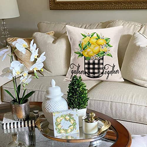 Easternproject Summer Lemon Pillow Covers 18X18 Inch Black White Buffalo Plaids Truck With Lemonade Flowers Leaves Black White Buffalo Lemon 18 X 18-Inch #TOP3