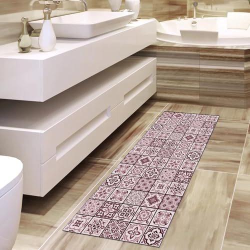 Alfombra bohemia de pasillo marrón de 80x80 cm lavable 4