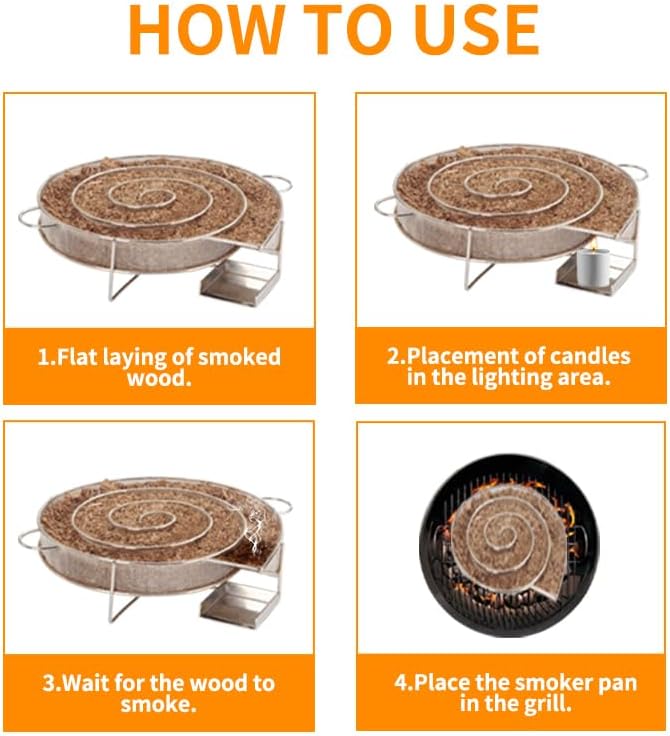 Miniatura 5 de Generador de humo frío en espiral de 8 pulgadas en parrilla o ahumador, bandeja de ahumador de pellets de acero inoxidable para ahumar en frío y