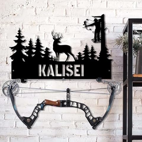 Personalized Metal Deer Skull Bow Holder, Archery Deer Head Bow Rack With Custom Name Plate,Elk Skull Wall Decor, Bow Hunting Rack Hunting Metal Sign, Gifts For Husband,Dad,Fathers Day (Elk-05) Cover