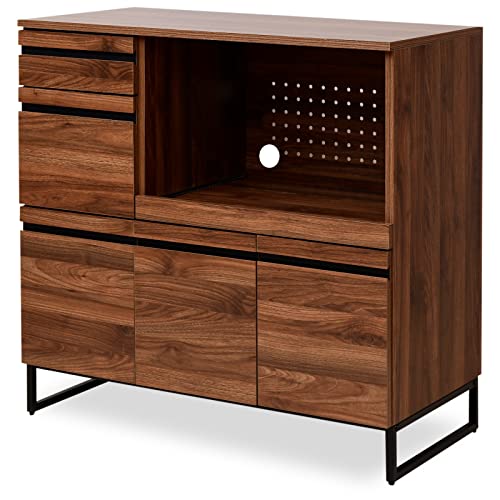 moca company Cloudear キッチンカウンター 幅90 レンジ台 奥行45 ロータイプ コンセント付き レンジボード レンジラック ブラウン