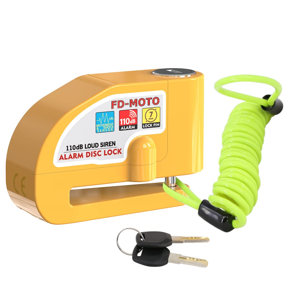 FD-MOTO φ10MM/1,8M Longue Antivol de Chaîne + 110dB Alarme Bloque Disque Cadenas Moto pour Vélo Bicyclette Moto Scooter