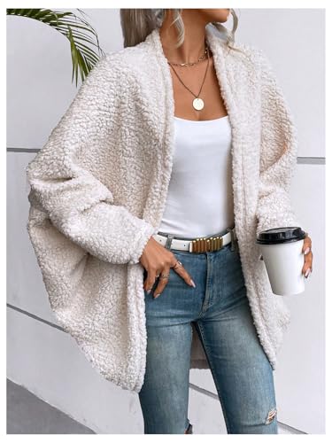 Image of SOLY HUX Cardigan Sweaters for Women Fleece Fuzzy Open Front Long Sleeve Cardigan Pure Apricot Medium