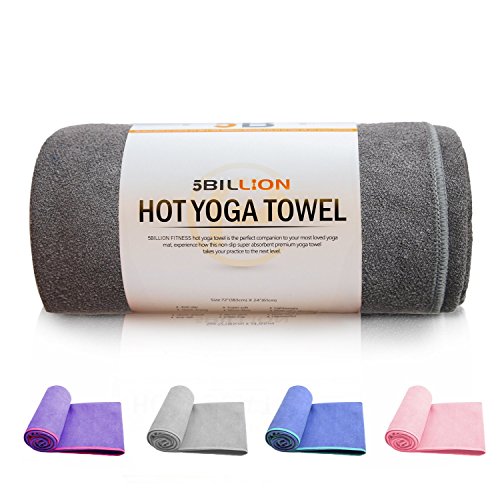 5BILLION FITNESS Yoga Towel Mat 24x72" Carry Bag (Gray)