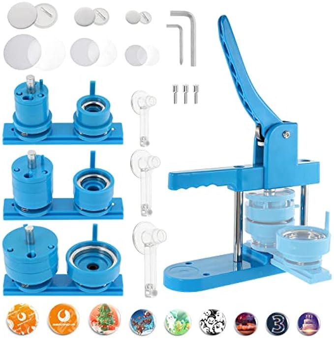 BEAMNOVA Button Maker Machine Multiple Sizes 25mm 37mm 58mm 1+1.46+2.28 inch Sliding Dies, 500 Sets of Button Supplies, Circle Cutter Hand Press Machine Round Pin Badge Maker Kit