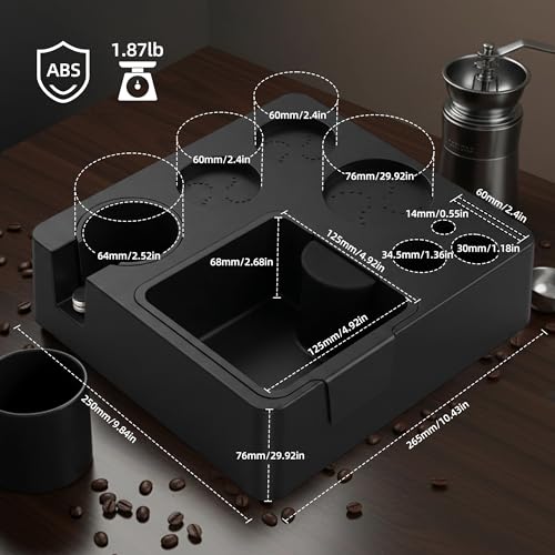 ShanSon Espresso Tamping Station for 51,53,54&58mm Portafilters,Tamper, Distributor, ABS espresso machine accessories with Built-in Detachable Knock Box & Tool Holder Square