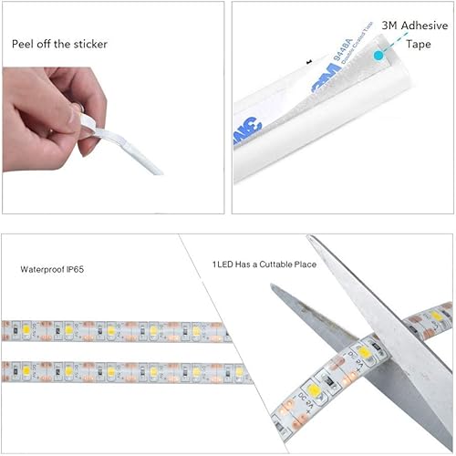 Miniatura 6 de Luz de armario con sensor de movimiento, tira de luces LED de 6.6 ft, PIR encendidoapagado automático, funciona con pilas, blanco cálido para mesita