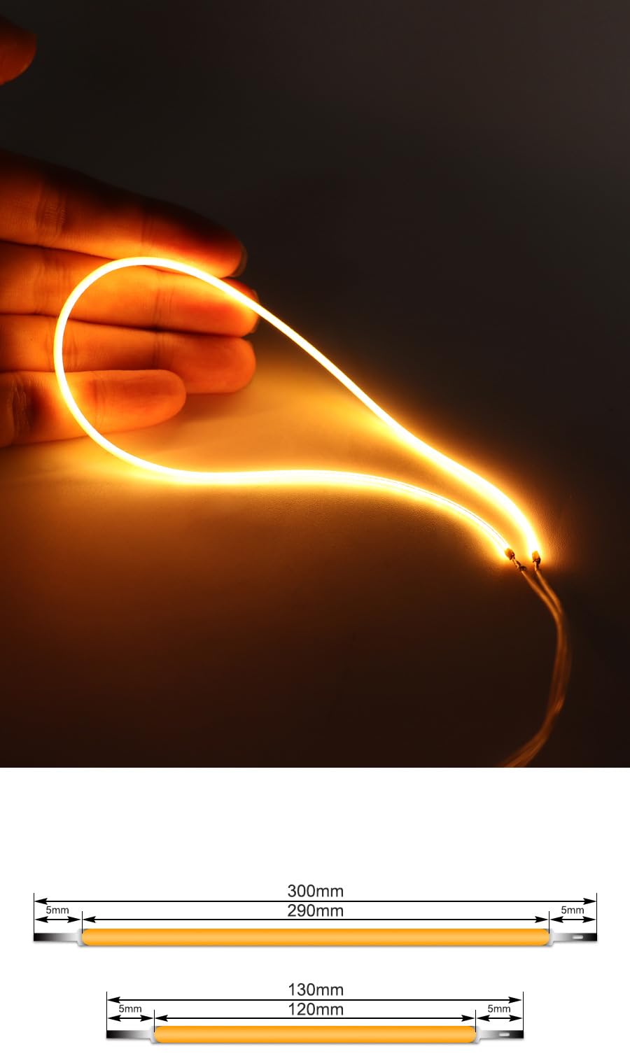 Ultradünner COB LED-Streifen, 1,5 mm – flexibles Filament 3 V/3,7 V für Retro-Leuchtmittel (130 mm/300 mm), warmes Licht 2200 K, DIY-Beleuchtung 360 °, 50 PS, 1300 mm-2200 K
