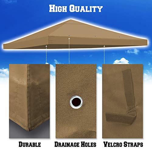 BenefitUSA 10x10 FT Gazebo Replacement Canopy Top Single Tier Canopy Top Cover (Tan)