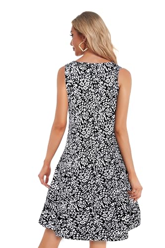 Image of elescat Women's Summer Dresses 2026 Beach Casual Sleeveless Floral Print Tank Loose Sundress with Pocket