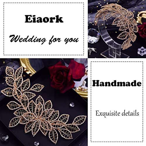 Eiaork Rhinestone Wedding Headpiece Leaf Bridal Headband Hair Vine,Wedding Hair Accessories For Bride And Bridesmaids(Gold) #TOP4