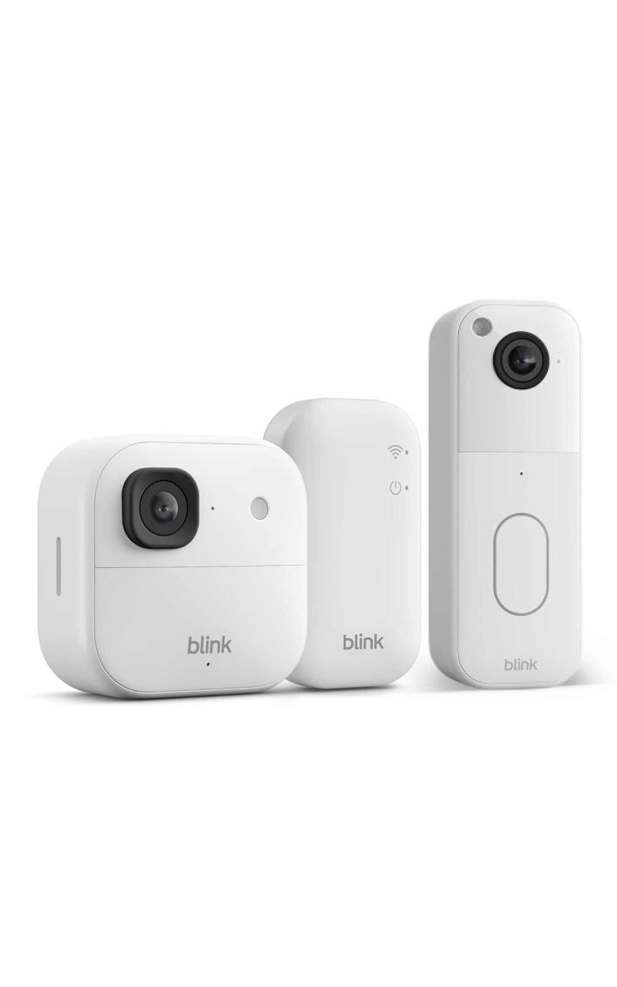 Blink Außenkamera 2K+ (neueste Generation) + Blink Videotürklingel – Kabellose, intelligente Sicherheitskamera, 2K-Videoauflösung. Sync-Basismodul enthalten – 1-Kamera-System, Weiß