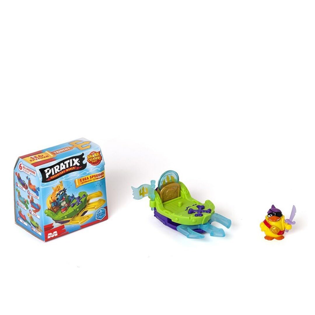 PIRATIX, ADVENTURE WORLD Serie Shark Treasure, Speeder, Barco monoplaza de Piratix, Contiene Barco Sea Speeder, Piratix Sorpresa, Accesorio Cristal, Tesoro Efecto Cristal