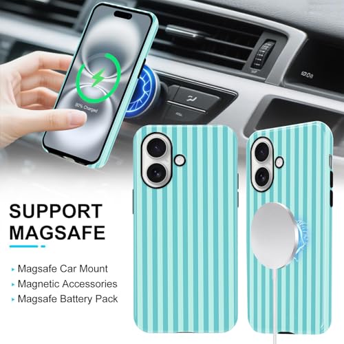 Coque iPhone 16 MagSafe verte à rayures chic et protection hybride - 5