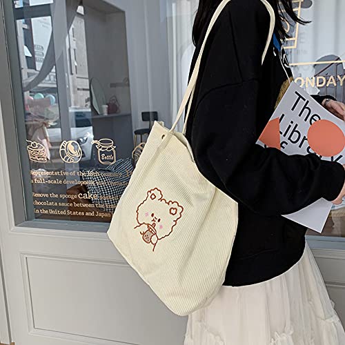 Corduroy Totes Bag Women Girls Corduroy Shoulder Bag Cute Cartoon Embroidery Casual Shoulder Tote #TOP4