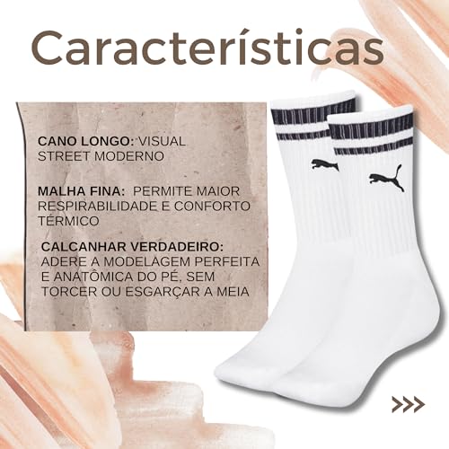 KIT 04 PARES MEIA ESPORTIVA CANO LONGO - PUMA FEMININO |4 Brancas| 34-39