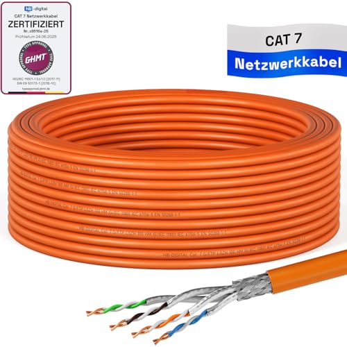 HB-DIGITAL 15m CAT 7 Netzwerkkabel LAN Kabel Verlegekabel Ethernet Installationskabel 10 Gbit/s - reines Kupfer AWG23 S/FTP - GHMT Zertifiziert LSZH Datenkabel Simplex - Orange