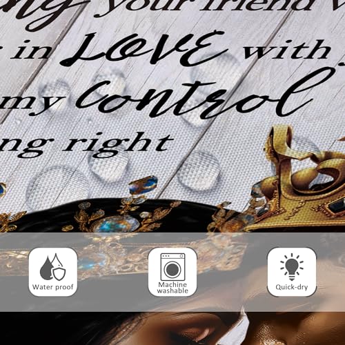 Image of Riyidecor African American Shower Curtain Black King and Queen Afro Romantic Couple 60Wx72H Inch Rustic Vintage Wood Board Inspirational Quote Fabric Decor Bathroom Polyester Waterproof Hooks