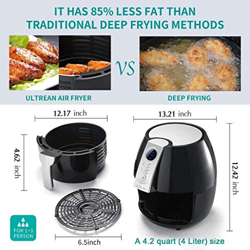 Ultrean Air Fryer, 4.2 Quart (4 Liter) Electric Hot Air Fryers Oven Oilless Cooker with LCD Digital Screen and Nonstick Frying Pot, ETL/UL Certified,1-Year Warranty,1500W (Black) - Thumbnail 6