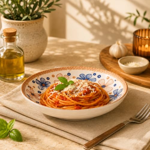Image of 6-Piece Ceramic Dinner Set, 2 Plates & 4 Bowls, Microwave Safe, Dishwasher Safe, Floral Dinnerware (Multicolor, 2 Plate & 4 Bowl Set)