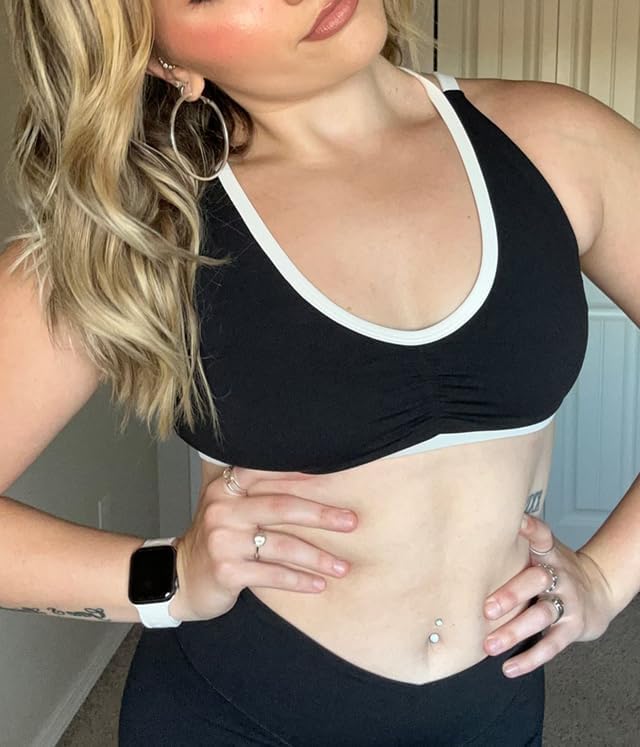 Aoxjox Women's Workout Fitness Rory Ruched Sports Bras Yoga Crop Tank - Image 2