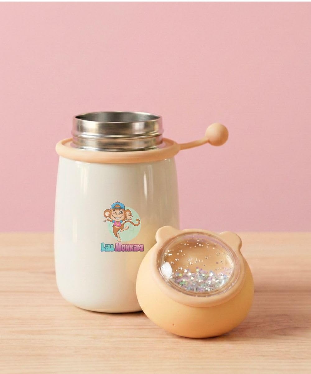 LiLLMONKiDZ Vacuum Insulated Food Jar for Baby/Kids 350ml, Thermos Flask Keeps Food Warm for Up to 10 Hrs, Small Hot Box As Container for Storing, Milk, Water, Juice & Travel Friendly, Yellow