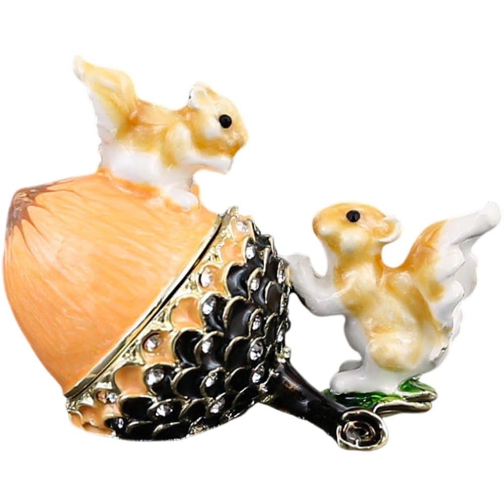 Sslvya Enamel Squirrel Acorn Trinket Box Decorative Jewelry Storage Ring Holder Keepsake Box Animal Figurine Collectible Wedding Favor Gift
